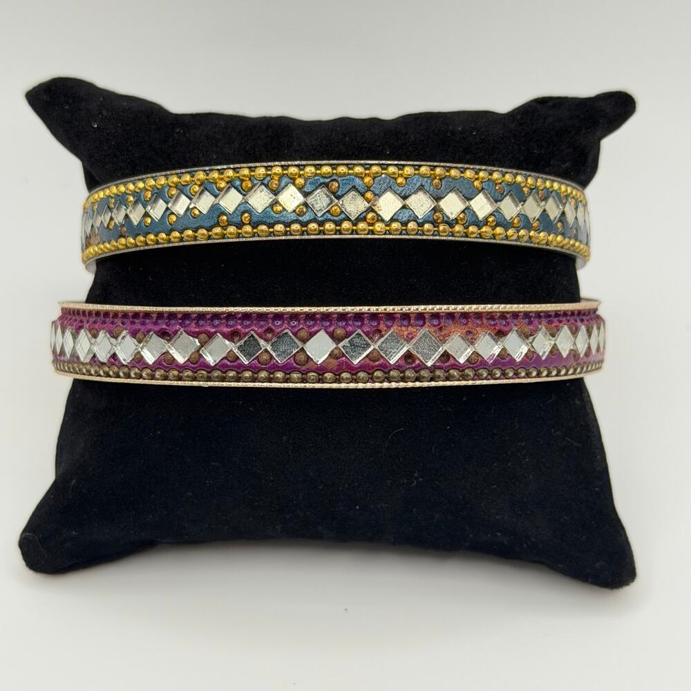 Vintage Indian Mirror Work Bangle Bracelet Set | Handcrafted Stack (2)
